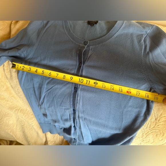 Talbots SET Cardigan Sweater Women LG Pima Cotton BLUE Button Up & Skirt SZ 8 - Picture 9 of 11